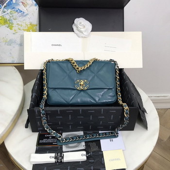 Replica Replica Chanel 19 Large Flap Bag Lambskin Gold Tone Silver Tone Ruthenium Finish Metal AS1161 Turquoise