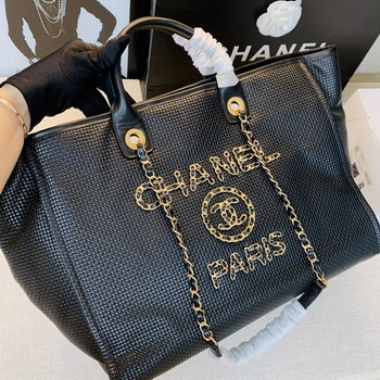 Replica NEW replica Chanel Large Shopping Bag Black Shiny Calfskin Gold Tone Ruthenium Finish Metal