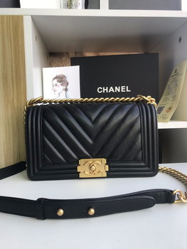 Replica Replica 25cm V Boy Chanel Handbag Black Grained Calfskin Gold Tone Metal