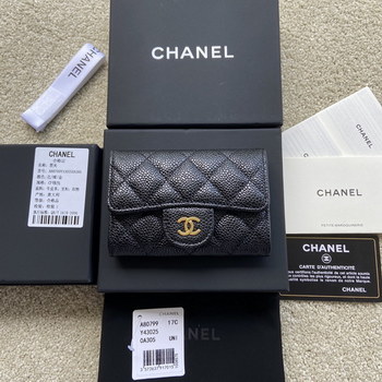 Replica Replica Chanel A80799 Quilted Leather Flap Card Holder Wallet Black Leather with Gold