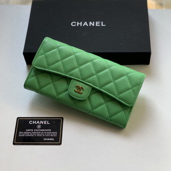 Replica Top Quality Chaenl 80758 Classic Long Flap Wallet Green With Gold