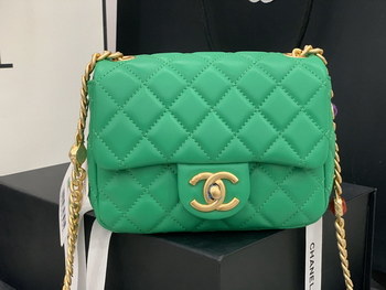 Replica Original Copy Chanel AS2379 2021 Flap Bag Lambskin Resin Gold Tone Metal Green
