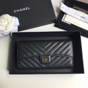 Replica NEW Replica Chanel A80758 Classics Flap Long Wallet Caviar Quilted Genuine Leather Gold Tone Metal