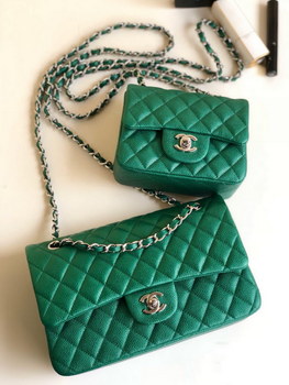 Replica Original Copy A01112 Classic Handbag Grained Calfskin Silver Tone Metal Green