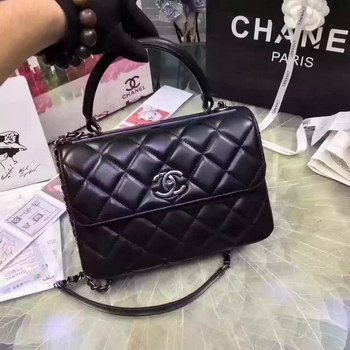 Replica Chanel 5056 Flap Bag With Top Handle Lambskin Silver Black