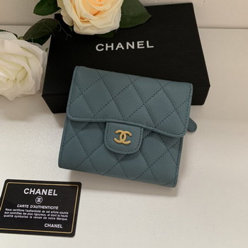 Replica Top Quality Chaenl 82288 Classic Small Flap Wallet Blue With Gold