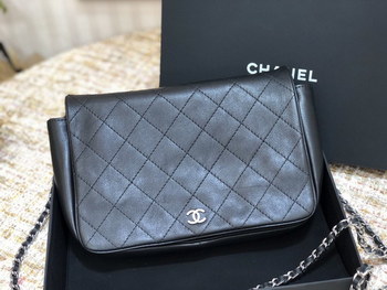 Replica Original Copy Chanel Flap Bag Calfskin Sliver Tone Metal Black