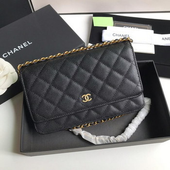 Replica Top Quality Chanel AP0315 Woc Wallet On Chain Iridescent Grained Lambskin Gold Tone Metal Black