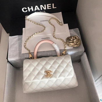 Replica Top Replica Chanel A92994 CoCo Flap Bag With TOp Handle Grained Calfskin Lizard Embossed Calfskin Gold Tone Metal White