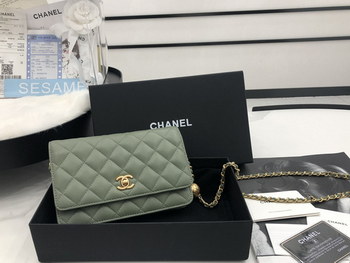Replica Vintage Chanel AP1450 Wallet on Chain Green Leather With Gold Tone Metal Ball Price Online Replica