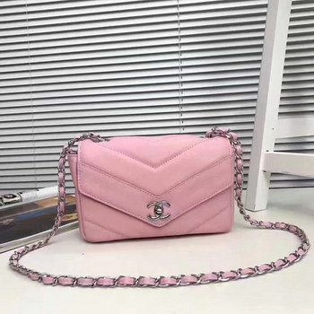 Replica Chanel 2017 Lambskin Chian Flap Bag Pink