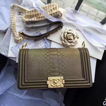 Replica Original Chanel Boy Python Lambskin Handbag Green With Gold