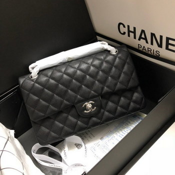 Replica Copy Chanel Classic Flap Bag 25cm Grained Calfskin Sliver Tone Metal Black
