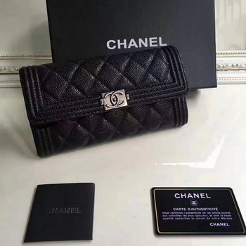 Replica Boy Chanel Flap Wallet Grained Calfskin Silver Tone Metal Black