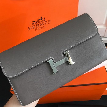 Replica Top Replica HERMES Constance Long Wallet Gris Asphalt Epsom Grey with Silver Tone Metal