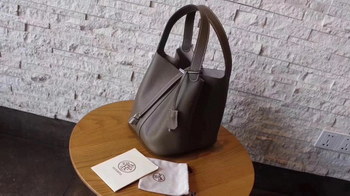 Replica Hermes Picotin Lock Silver Leather Bag Grey