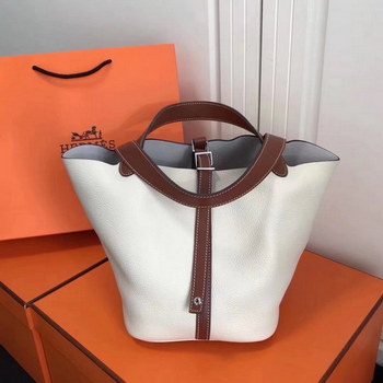 Replica Hermes 20cm Picotin Lock Bag Bi Color Wide Handle White