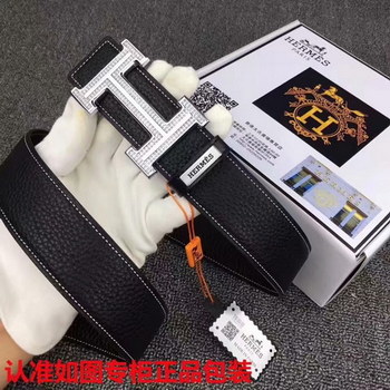Replica Cheap Replica Hermes Reversible Leather Men Belt Width 38cm With Diamond 18K Silver Buckle 047