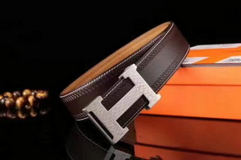 Replica Hermes Leather Reversible Brown Belt With H Logo Buckle 004