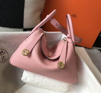 Replica Original Copy Hermes Lindy Handbag Calfskin Pink with Gold and Sliver Hardware