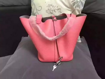 Replica Hermes Picotin Lock Gold Leather Bag Pink