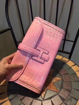 Replica Hermes Jige Elan 29 Clutch With H Wallet Pink Crocodile Stripe