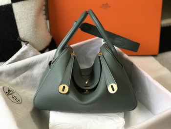 Replica Original Copy Hermes Lindy Handbag Calfskin Dark Green with Gold and Sliver Hardware