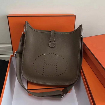 Replica Hermes 28cm Evelyne Leather Shoulder Bag Khaki