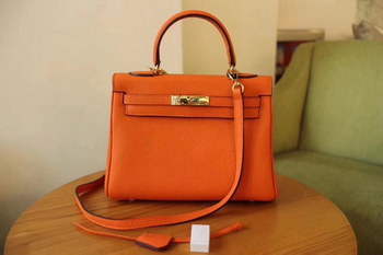 Replica Hermes Kelly Togo Leather Handbag 25cm 28cm 32cm Orange With Gold Hardware