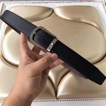 Replica Montblanc Men Reversible Leather Black Belt With Silver Buckle 006