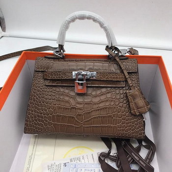 Replica Hermes 22cm Kelly Bag Crocodile Stripe Handbag Light Coffee With Silver