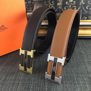 Replica Hermes Reversible Leather Men Belt With Gold Buckle 038