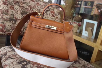 Replica Hermes Kelly Togo Leather Handbag Wide Straps 25cm 28cm 32cm Coffee With Gold Hardware