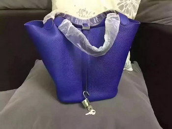 Replica Hermes Picotin Lock Gold Leather Bag Blue