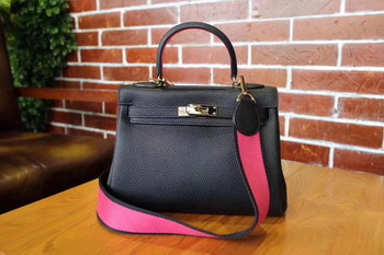 Replica Hermes Kelly Togo Leather Handbag Wide Straps 25cm 28cm 32cm Black With Gold Hardware