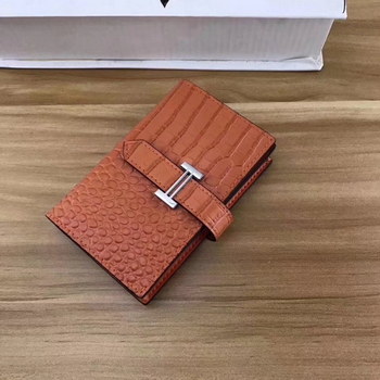 Replica Hermes Women Card Wallet Crocodile Leather Orange