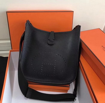 Replica Hermes 28cm Evelyne Leather Shoulder Bag Black