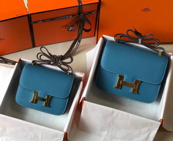 Replica Original Copy Hermes Constance Shoulder Bag Light Blue With Gold 23cm and 18cm
