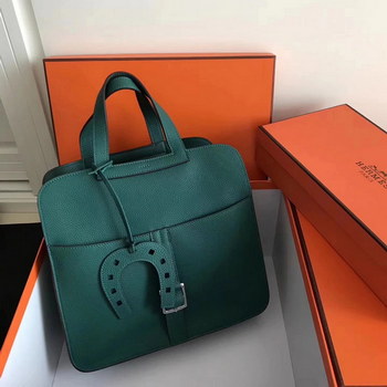 Replica Hermes Halzan 31cm Malachite Swift Calfskin Bag