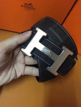 Replica Hermes Leather Reversible Black Belt With Silver H Logo Buckle 006