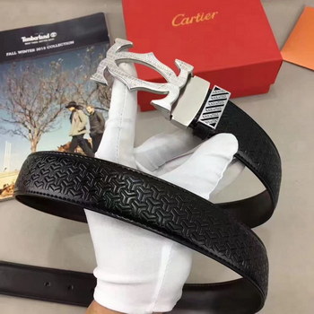 Replica Cartier 34cm Signature Men Reversible Belt Black Cowhide Strap