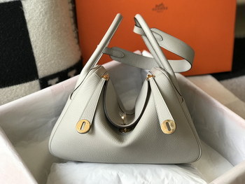Replica Original Copy Hermes Lindy Handbag Calfskin Light Gray with Gold and Sliver Hardware