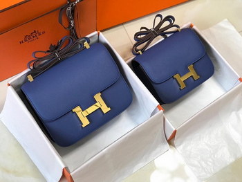 Replica Original Copy Hermes Constance Shoulder Bag Dark Blue With Gold 23cm and 18cm