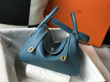 Replica Original Copy Hermes Lindy Handbag Calfskin Blue with Gold and Sliver Hardware