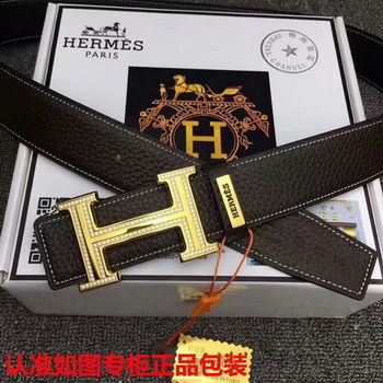 Replica Cheap Replica Hermes Reversible Leather Men Belt Width 38cm With Diamond 18K Gold Buckle 046