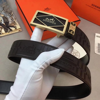 Replica Hermes 38cm Men Leather Reversible Belt 014 With Gold Buckle