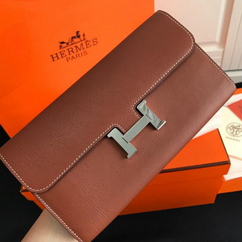 Replica Top Replica HERMES Constance Long Wallet Gris Asphalt Epsom Coffee with Silver Tone Metal