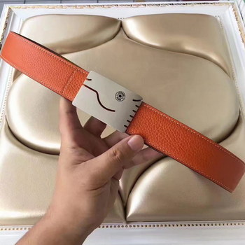 Replica Hermes Leather Reversible Orange Belt With Silver Buckle 009