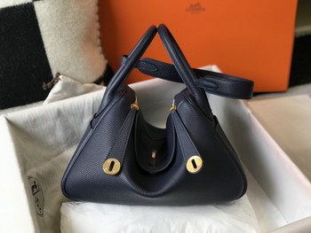 Replica Original Copy Hermes Lindy Handbag Calfskin Dark Blue with Gold and Sliver Hardware