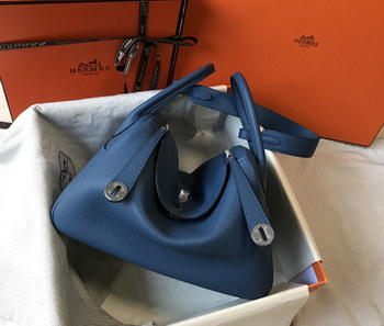 Replica Original Copy Hermes Lindy Handbag Calfskin Blue 2 with Gold and Sliver Hardware